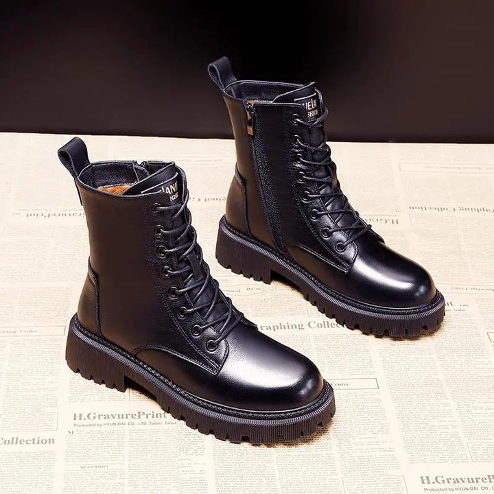 Pauline - Black Leather Winter Boots
