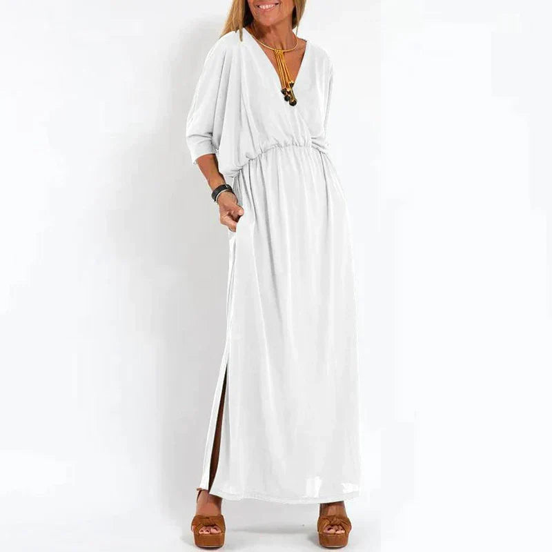 Angelica™ - Long Vintage Dress with Side Slit at High Waist