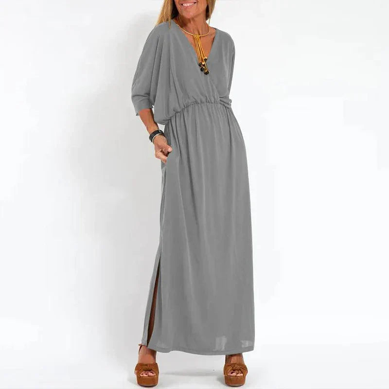 Angelica™ - Long Vintage Dress with Side Slit at High Waist
