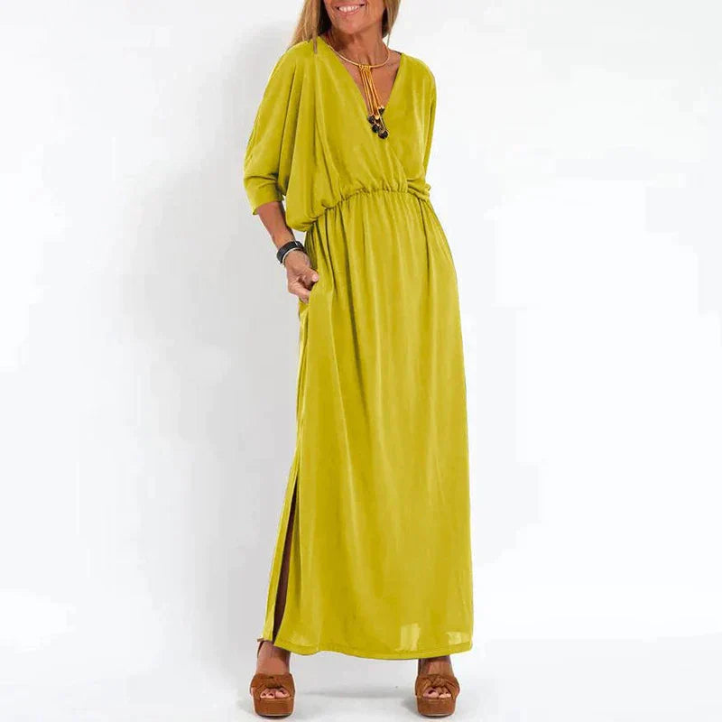 Angelica™ - Long Vintage Dress with Side Slit at High Waist
