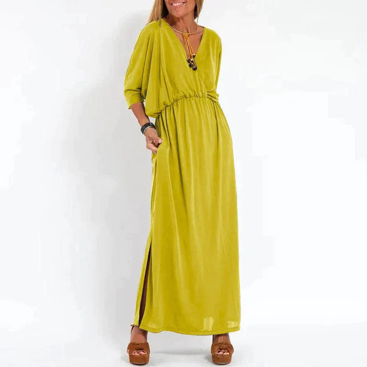 Angelica™ - Long Vintage Dress with Side Slit at High Waist