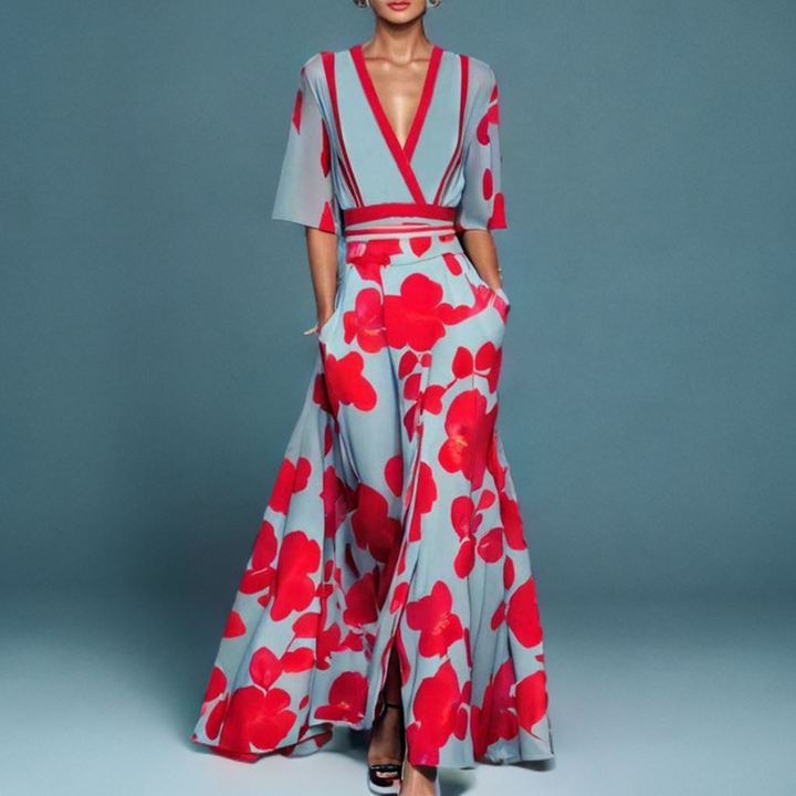 Leanne - Groovy Maxi Dress with Short Sleeves