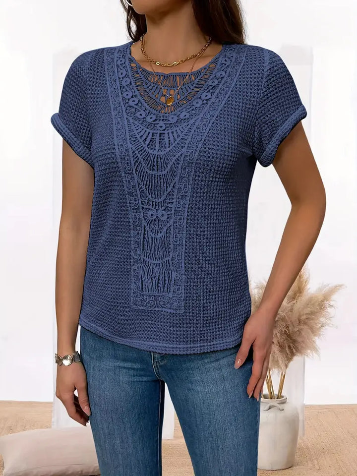 Megan™ - Stylish Lace Trimmed Round Neck Shirt