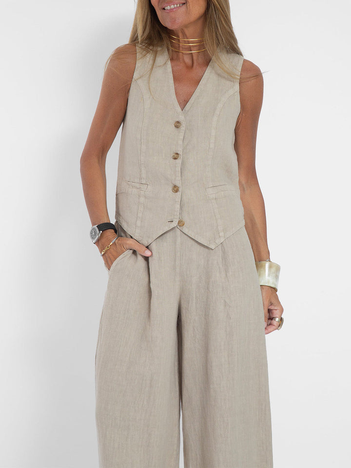 Aira™ - Waistcoat with Buttons & Wide Trousers Set