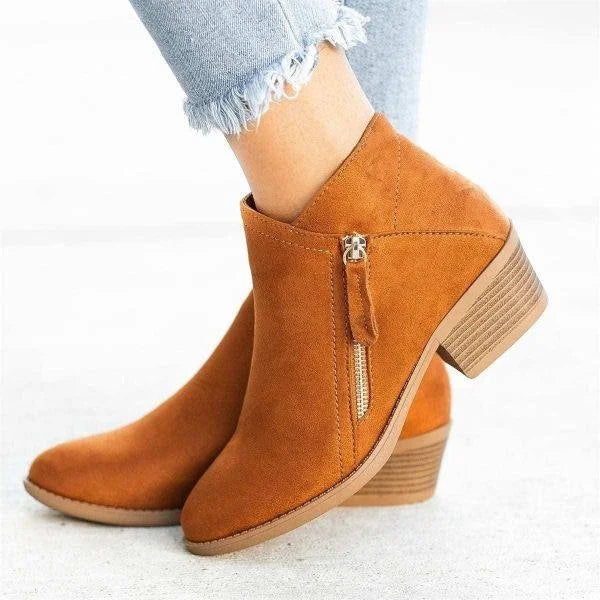 Renza - Relaxed Leather Ankle Boots with Low Heel