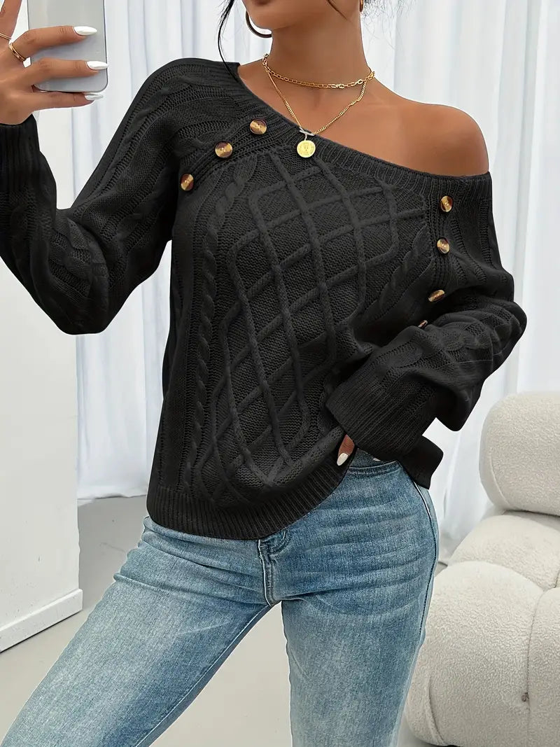Lina - Long-Sleeved Jumper with Cable Knit Pattern, Casual Jumper with Round Neck