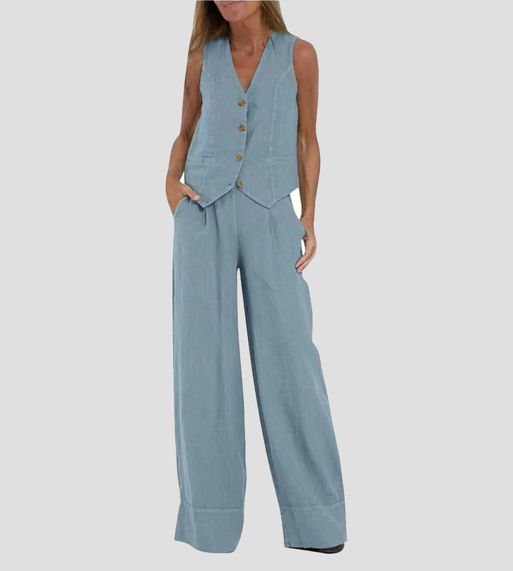 Aira™ - Waistcoat with Buttons & Wide Trousers Set