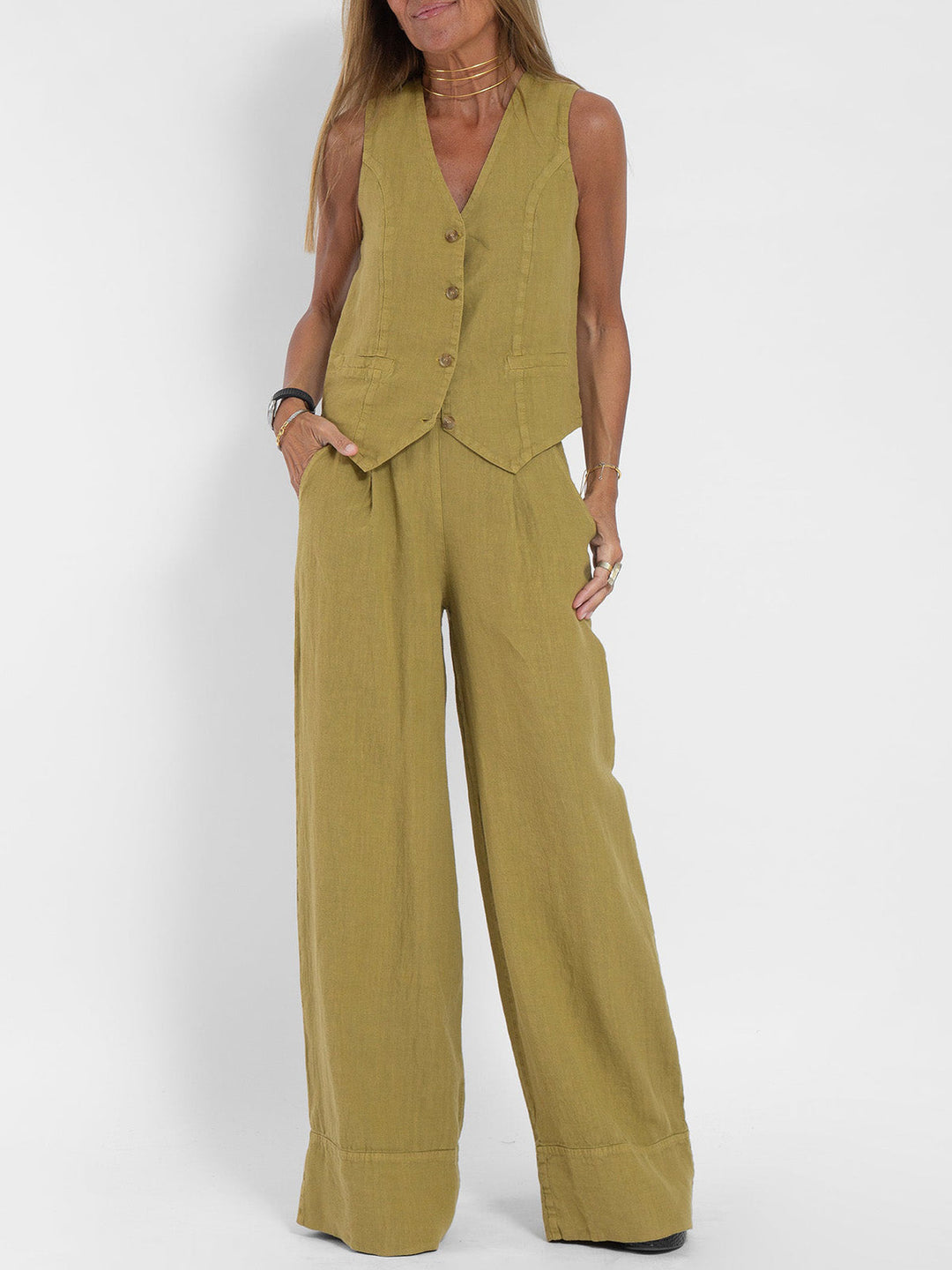 Aira™ - Waistcoat with Buttons & Wide Trousers Set