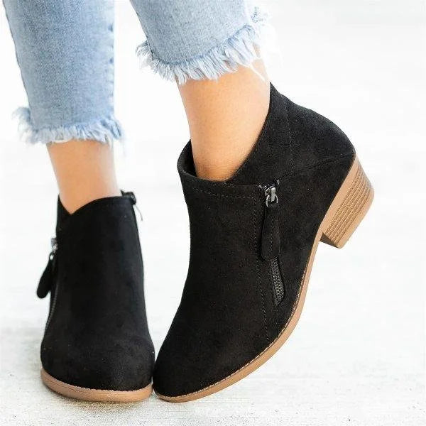 Renza - Relaxed Leather Ankle Boots with Low Heel