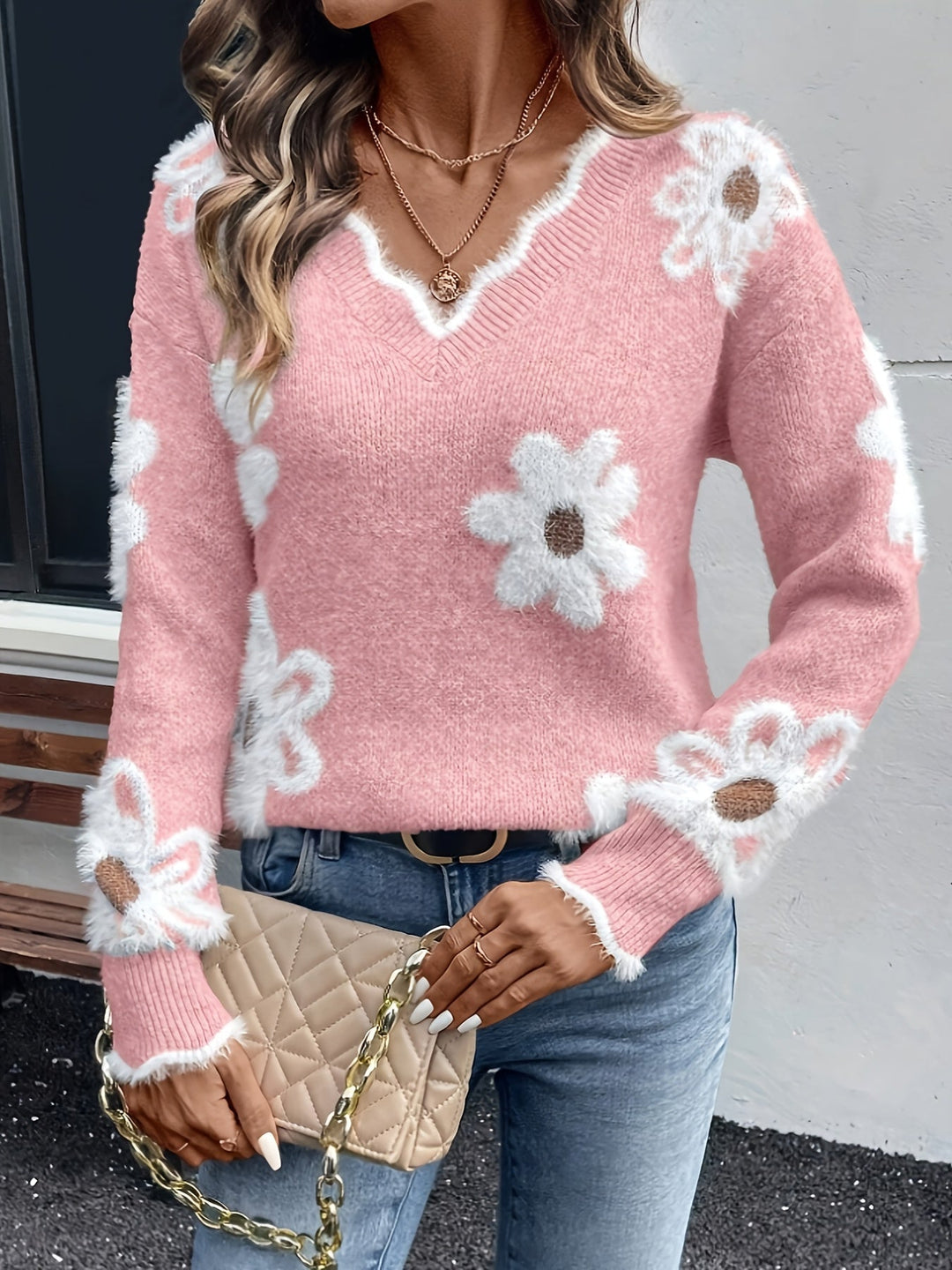 Lory™ - Elegant V-Neck Floral Jumper